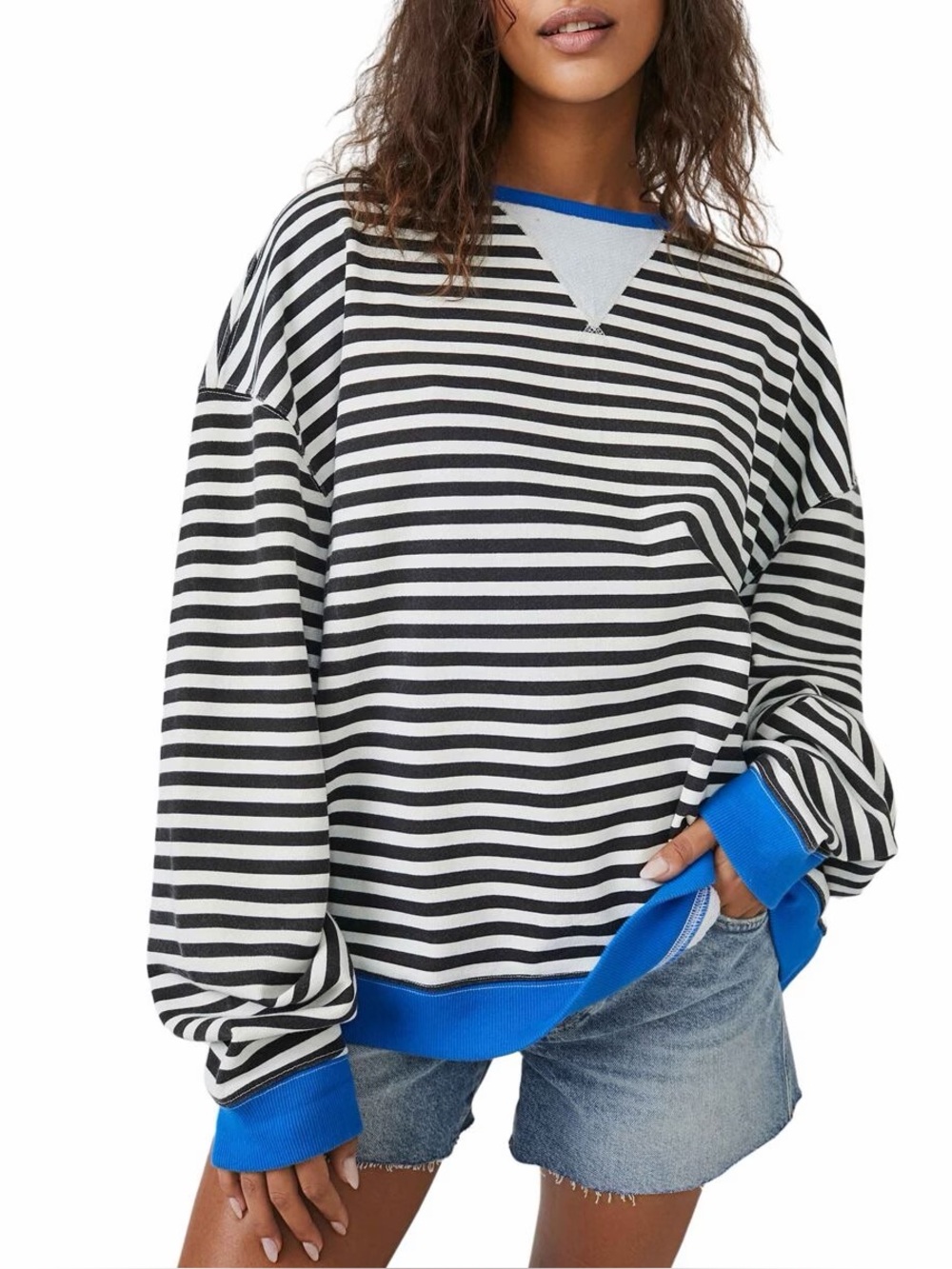 WE THE FREE Black Striped Crewneck Sweatshirt